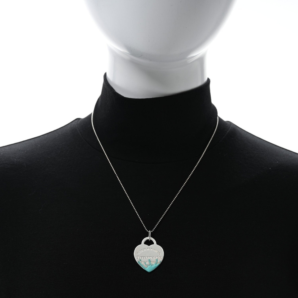 Tiffany & Co. Return to Tiffany Blue Splash Heart Tag Charm Necklace Authentic! - Picture 3 of 11